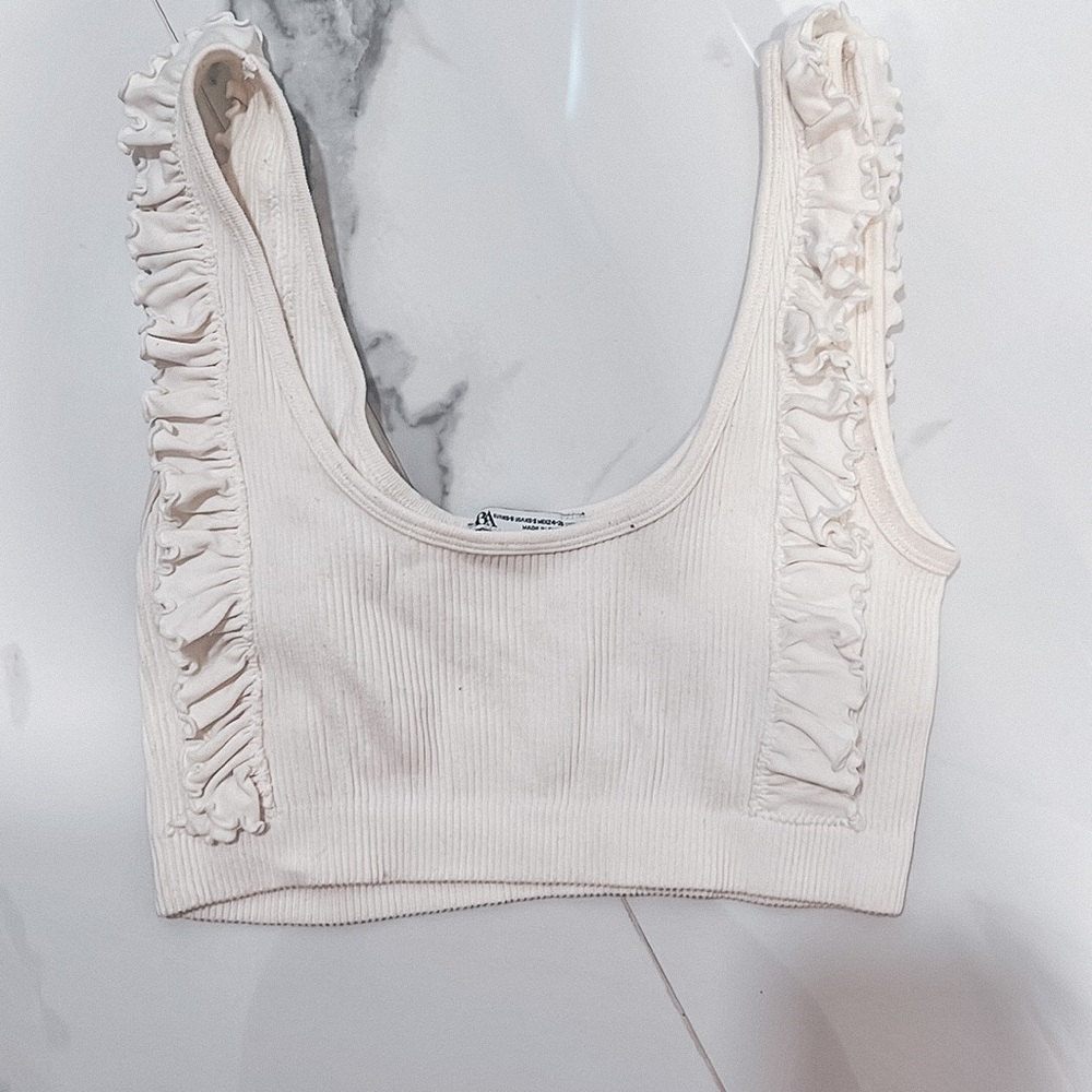 Zara white ribbed tank with flowers